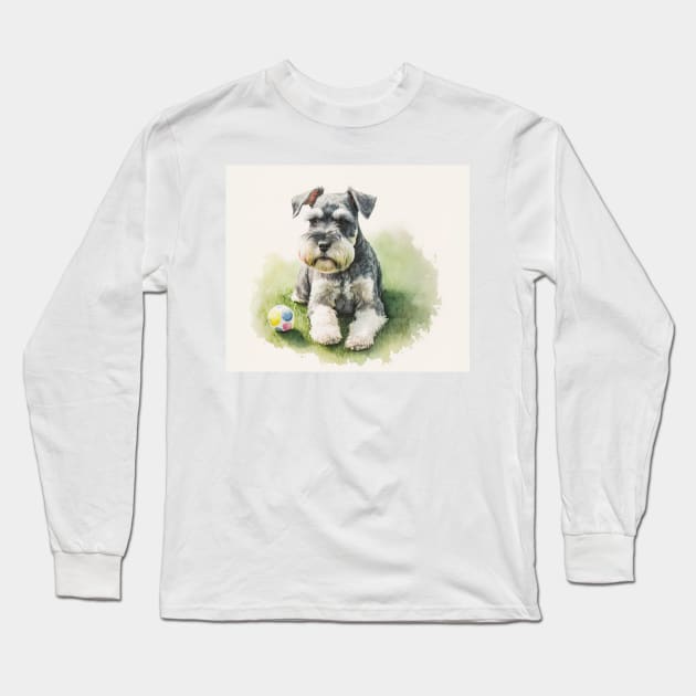 Miniature Schnauzer Watercolour Painting Long Sleeve T-Shirt by TheArtfulAI